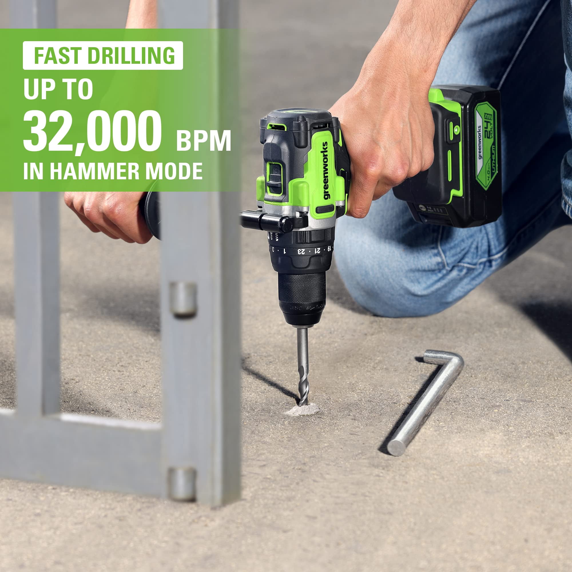Greenworks 24V Brushless 1/2" Hammer Drill ,1240 in.-lbs,Tool Only