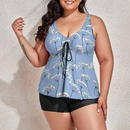 

nsendm Casual Tankini Swimsuits For Women Comfortable 2 Piece Swimderss Bikini Bathing Suits Sports Bra Swimsuit Tops for Women Underwear Blue 3X-Large