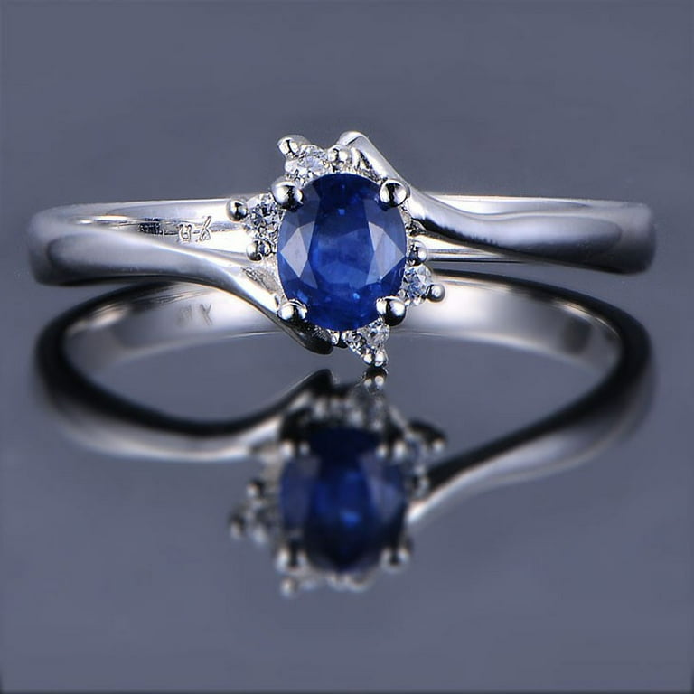 Inexpensive Sapphire with Diamond Engagement Ring on 10k White