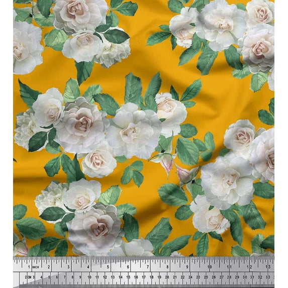 Soimoi Cotton Jersey Fabric Leaves & Begonia Flower Print Fabric by Yard 58 Inch Wide
