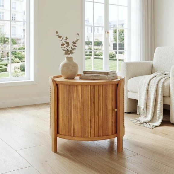 Round Coffee Table with Rotating Top and Hidden Storage - Antique Brown