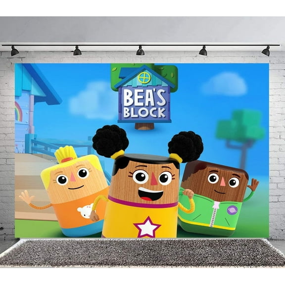 Bea's Block Backdrop Banner Party Supplies Poster Movie Theme Background for Photography Birthday Decorations