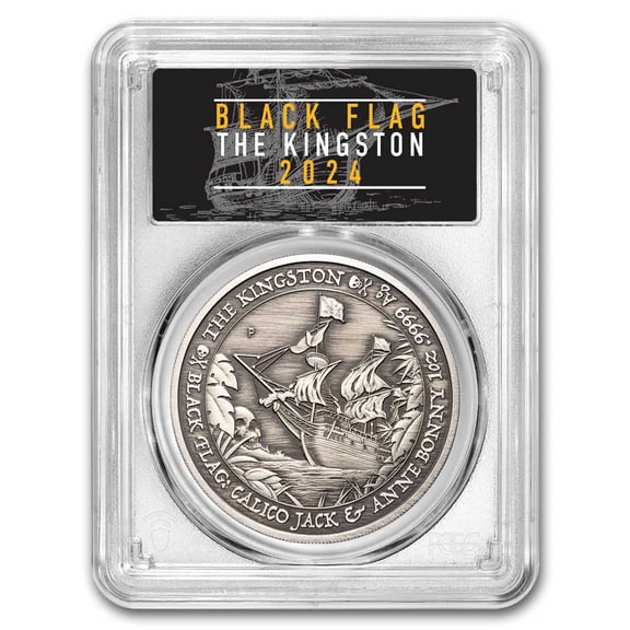 2024 TUV 1 oz Silver Black Flag Antiqued Kingston MS-70 PCGS FS