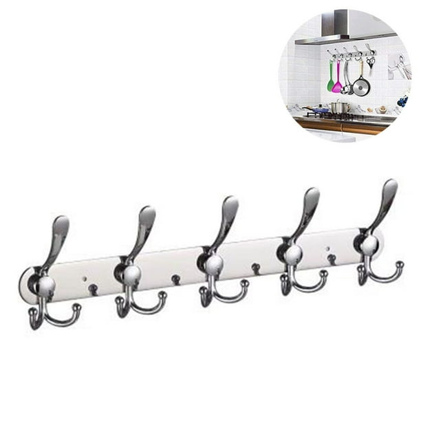 Coat Rack Wall Mounted Long,5 Tri Hooks for Hanging Coats, Coat Hooks Wall  Mounted,Wall Coat Hanger,Hook Rack for Clothes,Jacket,Hats-Silver
