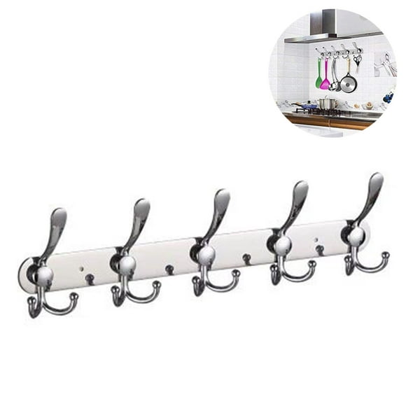 Coat Hooks for Wall, Coat Rack Wall Mounted, Stainless Steel Wall Hanger with 5 Tri Hooks for Hanging Coats Hats Towels Keys (Black)