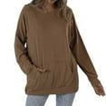 thumbnail image 4 of kayannuo Fall Clothes For Women Women's Casual Solid Color Round Neck Loose Pocket Long Sleeve Sweatshirt Khaki, 4 of 6