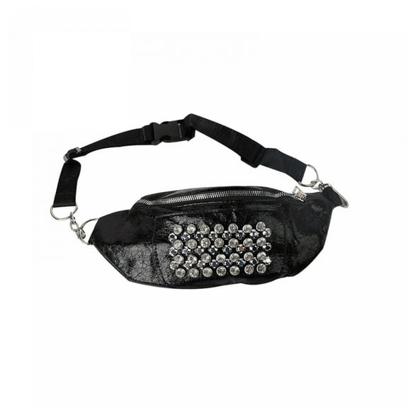 AONYIYI Waist Fanny Pack, Unisex Crossbody Bag,PU Belly Bag,Rhinestone,Black