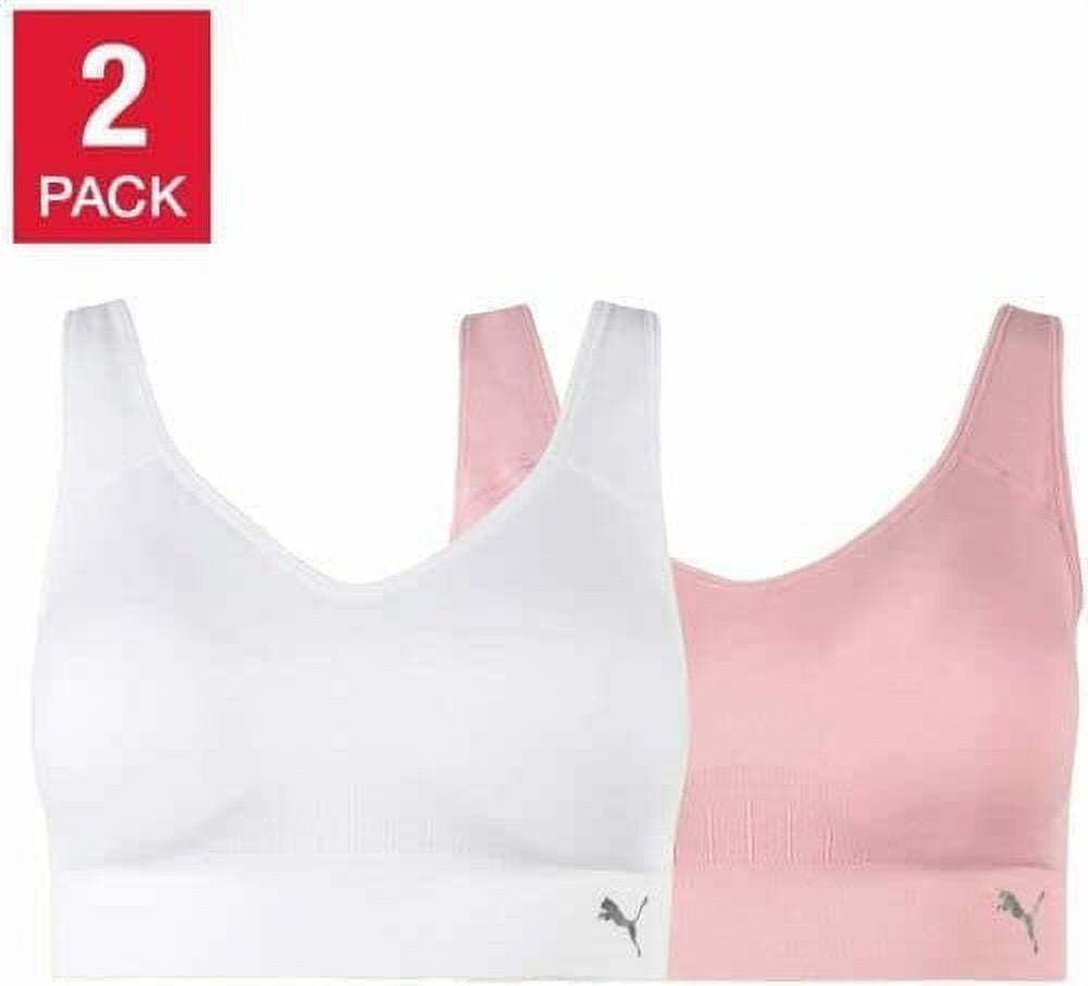 PUMA Performance Women's Seamless Sports Bra 2 Pack Convertible  (White/Pink, Small) 