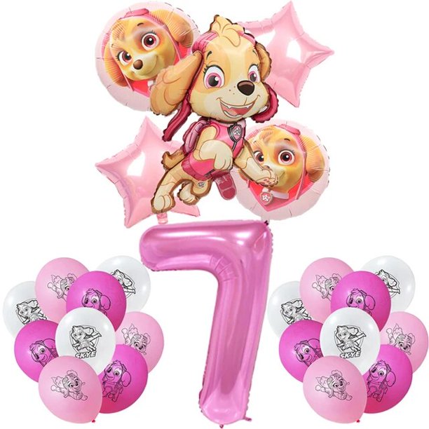 Vajilla desechable de la patrulla canina rosa para niños, juguete de látex, papel de aluminio, decoración de globos, regalo de cumpleaños