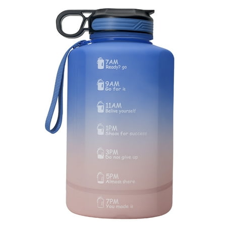 

Wrea 3.78L Motivational Water Bottle with Time Marker Straw Gallon Jug Drinking Container Fitness Sports Travel Mug Accessories Gifts Blue Pink