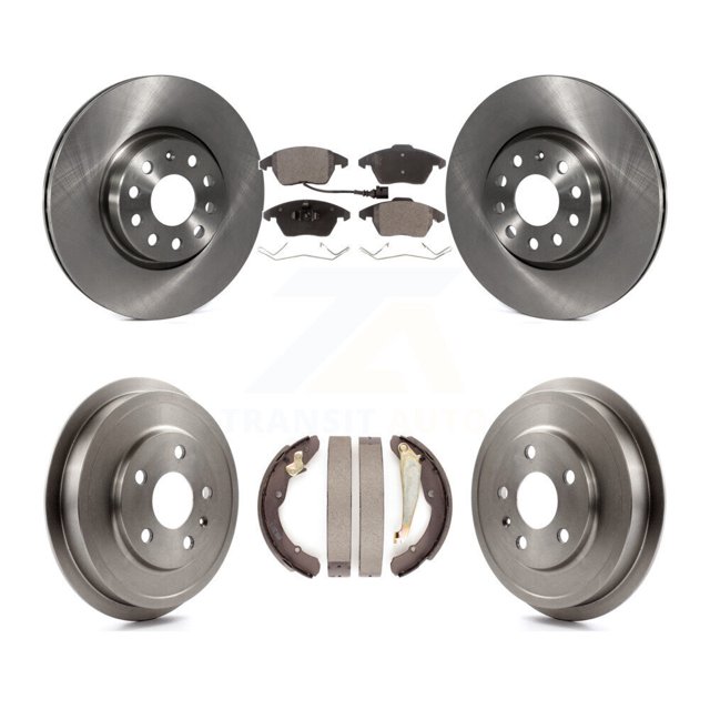 Transit Auto Front Rear Disc Brake Rotors Semi-Metallic Pads and Drum Kit for Car Volkswagen Jetta Beetle with 312mm Diameter Rotor K8F-103279