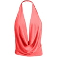 thumbnail image 2 of J. METHOD Women's Sleeveless Halter Neck Lightweight Low Cut Deep V Neck Sexy Draped Backless Top Blouse NEWT07 Coral L, 2 of 6