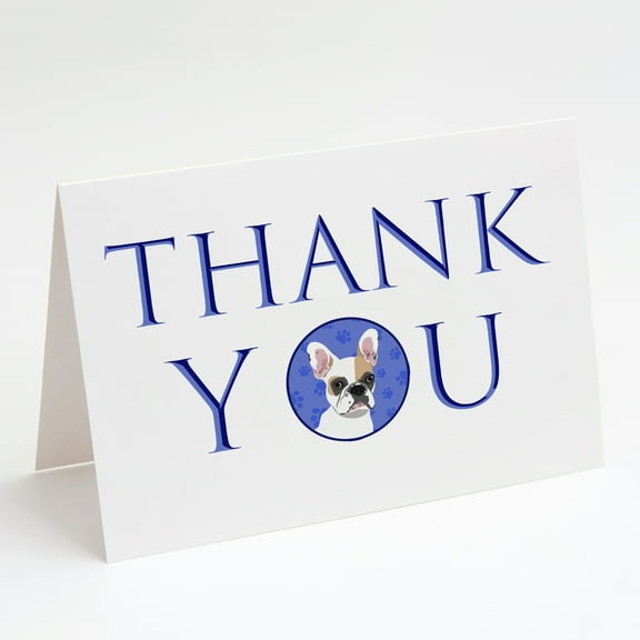 French Bulldog White #1 Thank You Greeting Cards and Envelopes Pack of 8 7 in x 5 in