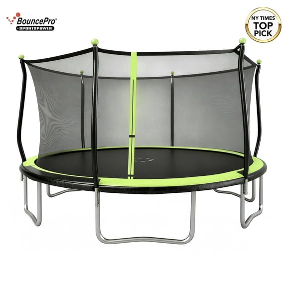 Sportspower BouncePro 14ft Trampoline Meets ASTM Safety Standards, Heavy-Duty Rust-Resistant Steel Frame, UV-Resistant Jump Mat & Safety Net