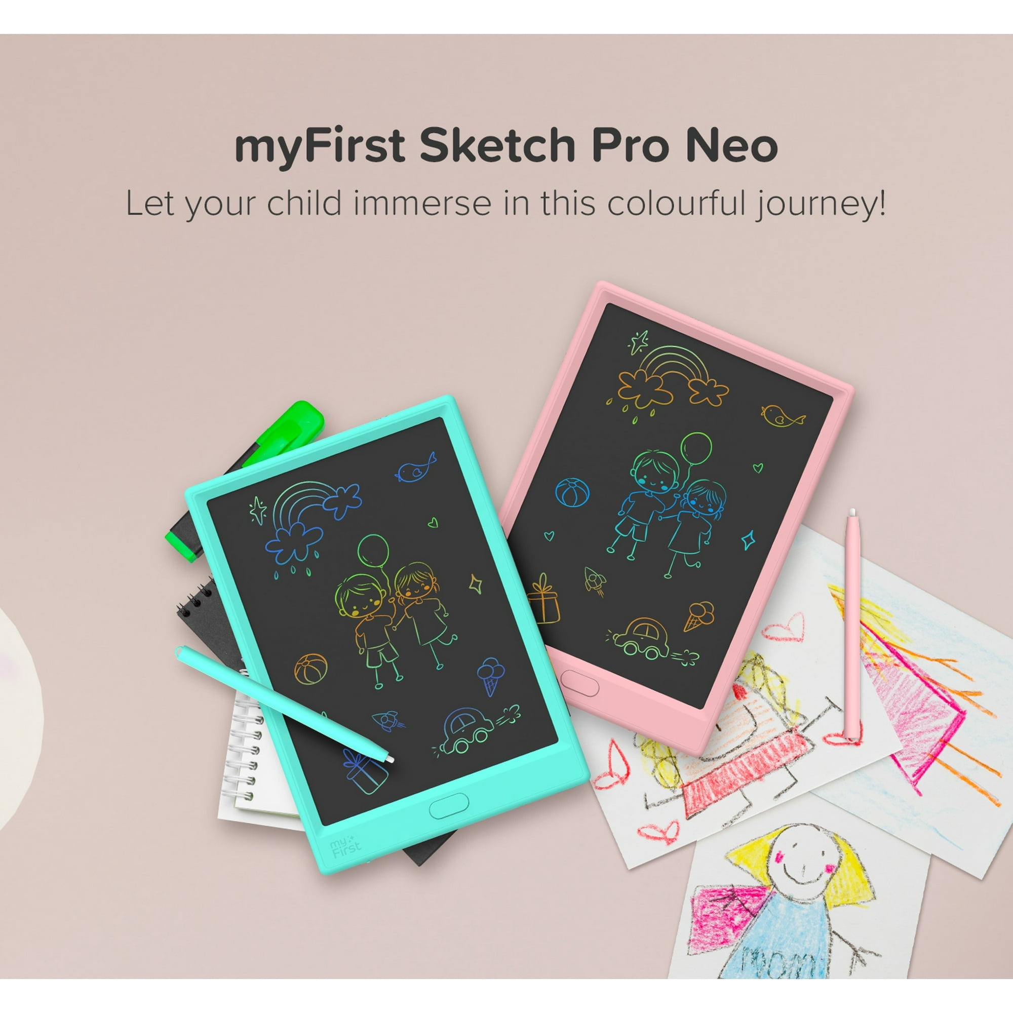 myFirst Sketch Pro Neo - LCD Writing Tablet, Doodle Board, Drawing Pad for Kids (Pink)