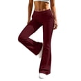 thumbnail image 6 of Women High Waist Flare Leg Pants, Stretchy Knit Yoga Leggings with Side Pockets Daily Athletic Activewear Bottoms Wine M, 6 of 9