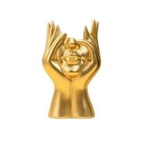 Gold Resin Face Vase - Modern Art Decorative Bud Vase with Human Head Design - Elegant Desktop Display for Home Office, Bookshelf & Bedroom Decor