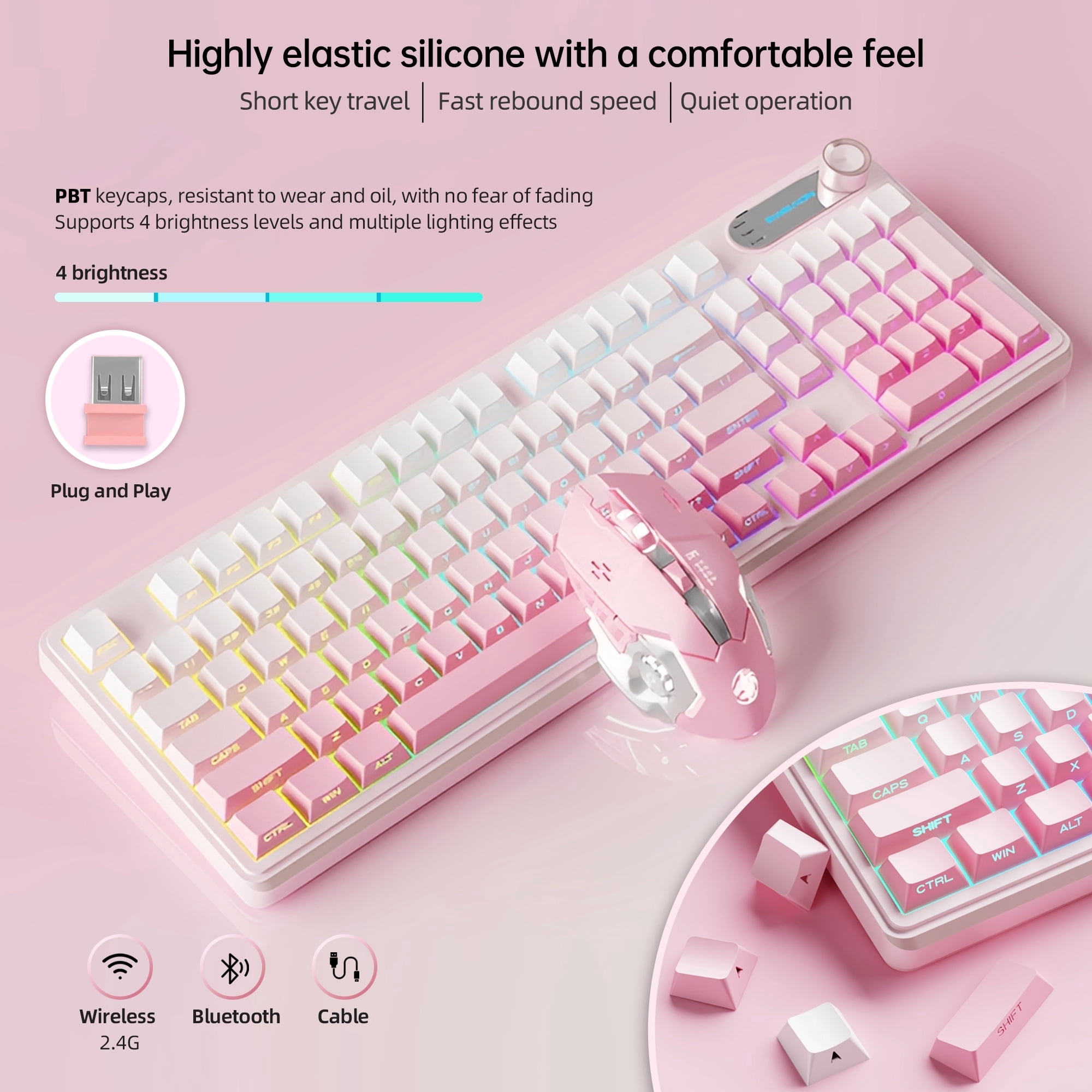 Hoengager Gaming PC AMD Ryzen 7 9700X, RTX 5060 8G, 32GB DDR5, 1TB SSD, 850W PSU,360 AIO Liquid Cooler, RGB Fusion 2.0, Win 11 + Keyboard- Pink