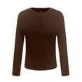 thumbnail image 5 of felwors Womens Long Sleeve Shirts 2025 Henley Casual Fall Outfits Fitted Tops Ribbed Fashion Basic Tees Brown, XXL, 5 of 5