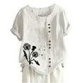 thumbnail image 1 of Pompotops Femmes Été Casual Col Rond Manches Courtes Impression en Vrac Chemise Tops, 1 of 3