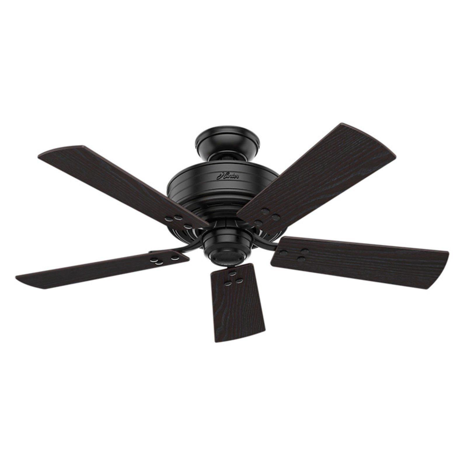 Hunter 54149 44 In Cedar Key Matte Black Outdoor Ceiling Fan With Light And Integrated Control System Handheld