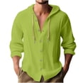 thumbnail image 2 of UVEASISHA Cotton Linen Hoodie for Men 2025 Summer Breathable Beach Hoodies Long Sleeve Drawstring Button Down Hooded Shirt Green XXXXXL, 2 of 6