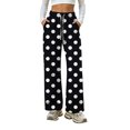 thumbnail image 3 of Wide Leg Pants for Women, Women's Polka Dot Wide Leg Pants High Waisted Drawstring Lounge Pants with Pockets Loose Fit Casual Bottoms for Daily Wear Travel Work Soft Comfy, 3 of 7