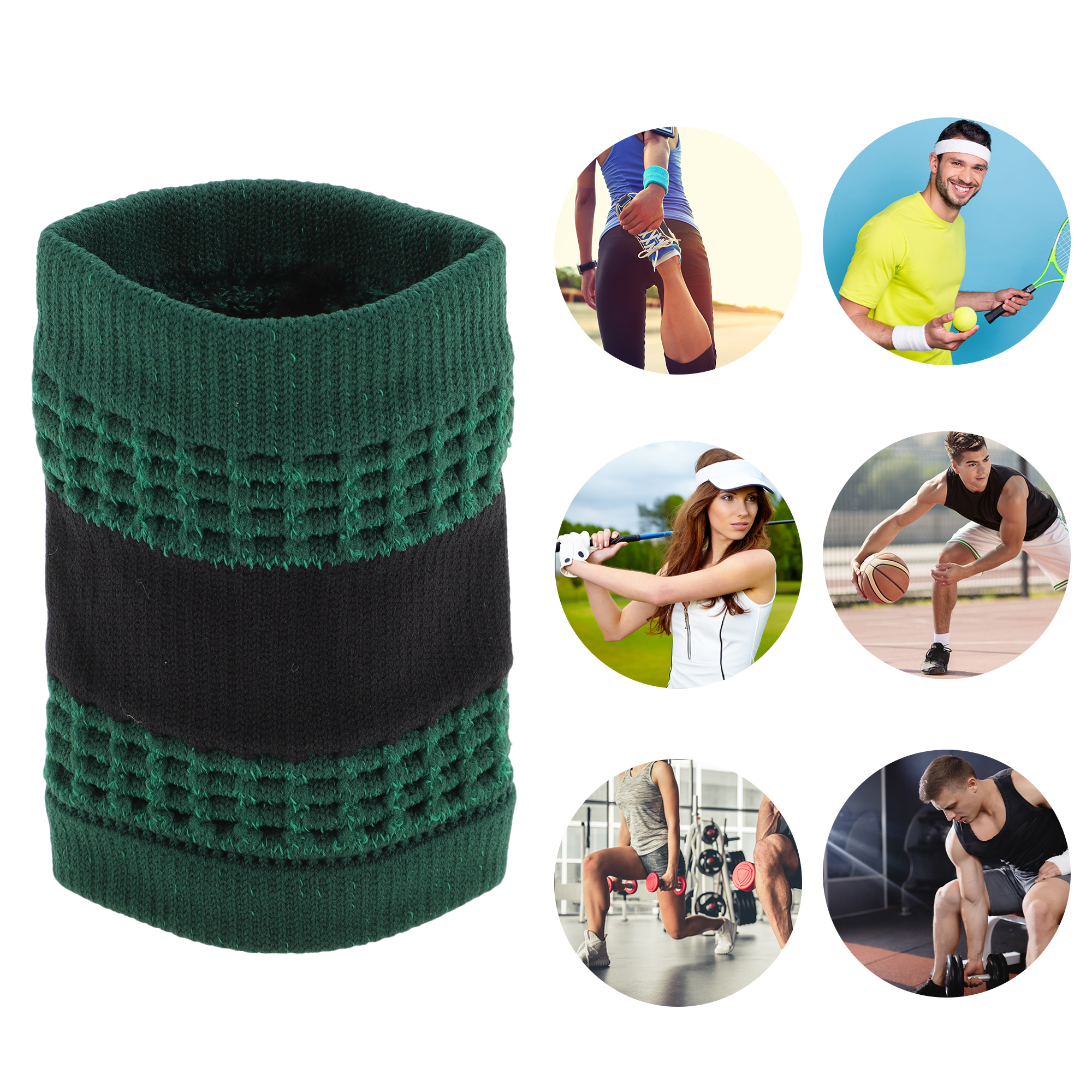 Unique Bargains Durable Perspiration Wicking Wrist Sweatbands 1 Pc Dark Green Black
