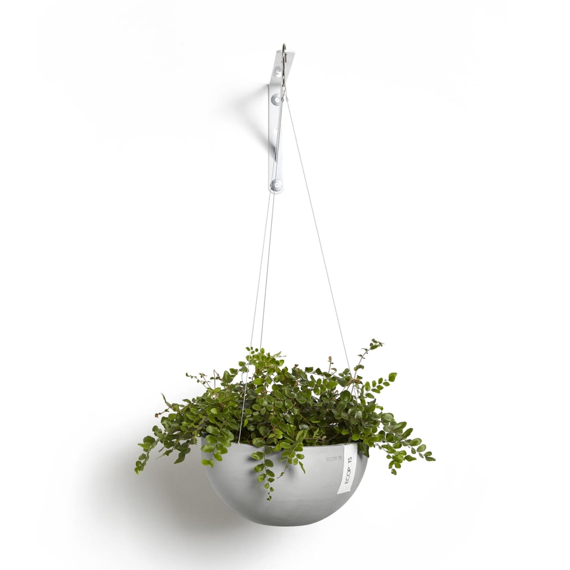 Ecopots Hanging Brussels Durable Modern Round Indoor/Outdoor Recycled Based Composite Flower Pot Planter, White Grey, 13"