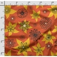 thumbnail image 2 of Soimoi Bird & Flowers Print, Poly Taffeta Fabric, Decor Sewing Fabric by The Yard 56 Inch Wide, Decorative Fabric for Outdoor Upholstery, Umbrellas and Home Accents, Yellow & Orange, 2 of 5
