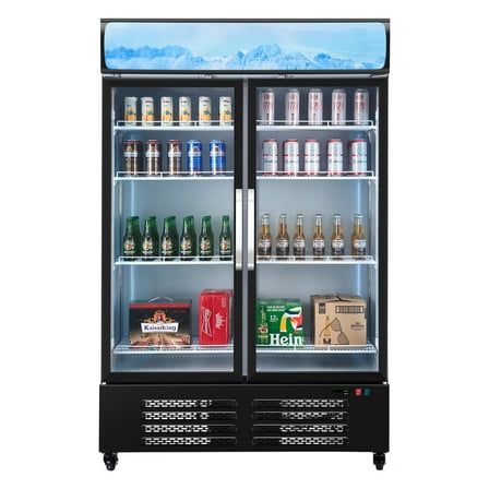 KFFKFF Commercial Merchandiser Refrigerator 2 Glass Doors 36.27 Cu ft , Display Beverage Cooler Merchandiser Customizable Lightbox