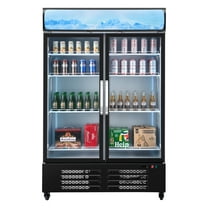 KFFKFF Commercial Merchandiser Refrigerator 2 Glass Doors 36.27 Cu ft , Display Beverage Cooler Merchandiser Customizable Lightbox