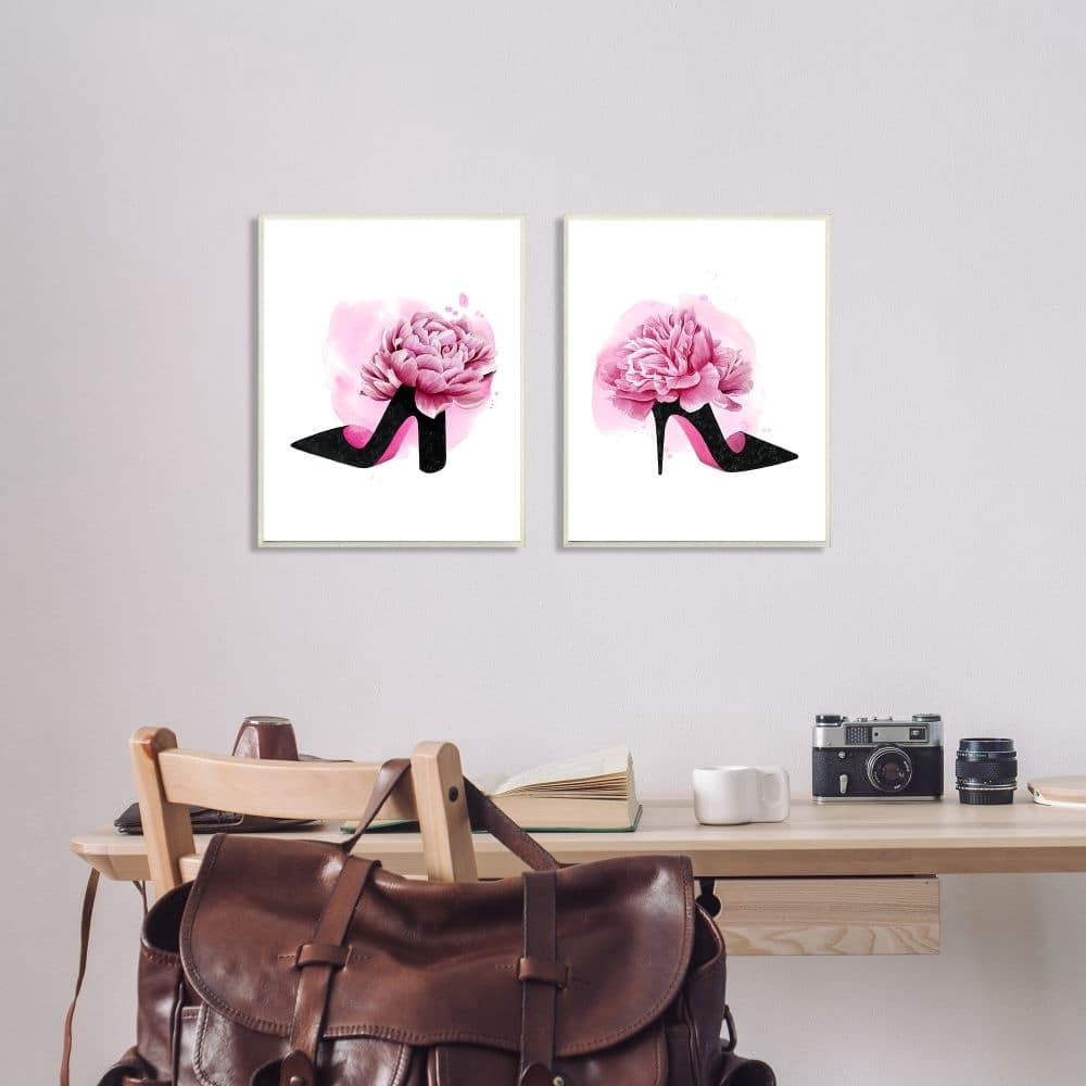 Stupell Industries Flower Heel Pink Black Glam Fashion Design Wall Plaque by Grace Popp