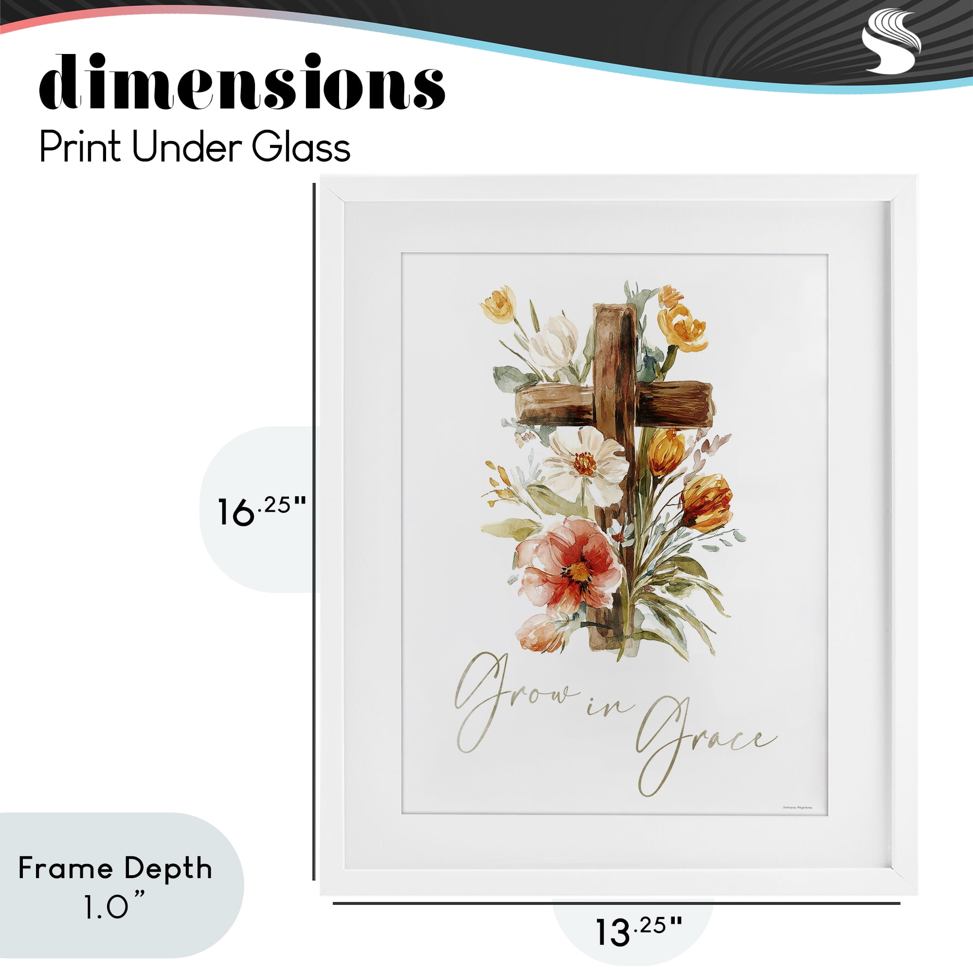 Stupell Industries Grow In Grace Cross White Framed Print Under Glass, design by Svetlana Aleynikova