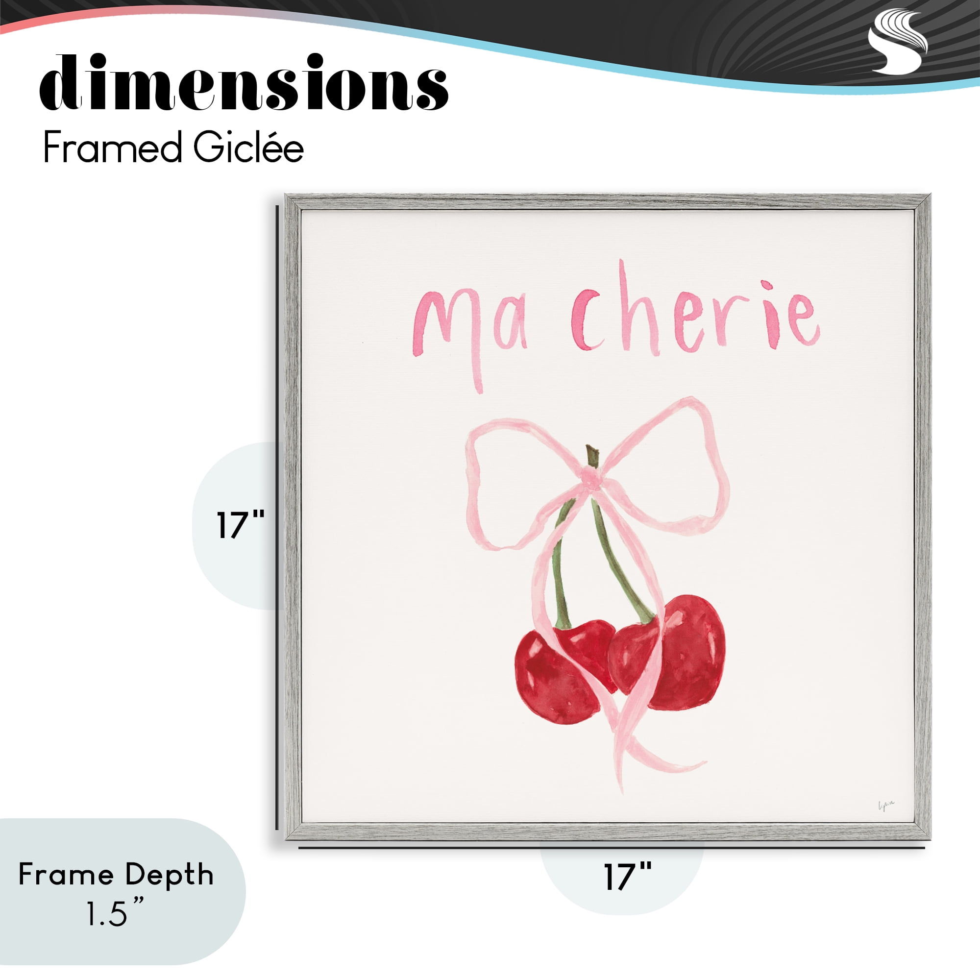 Stupell Industries Ma Cherie Ribboned Cherries Gray Framed Giclee Art, design by Lucille Price