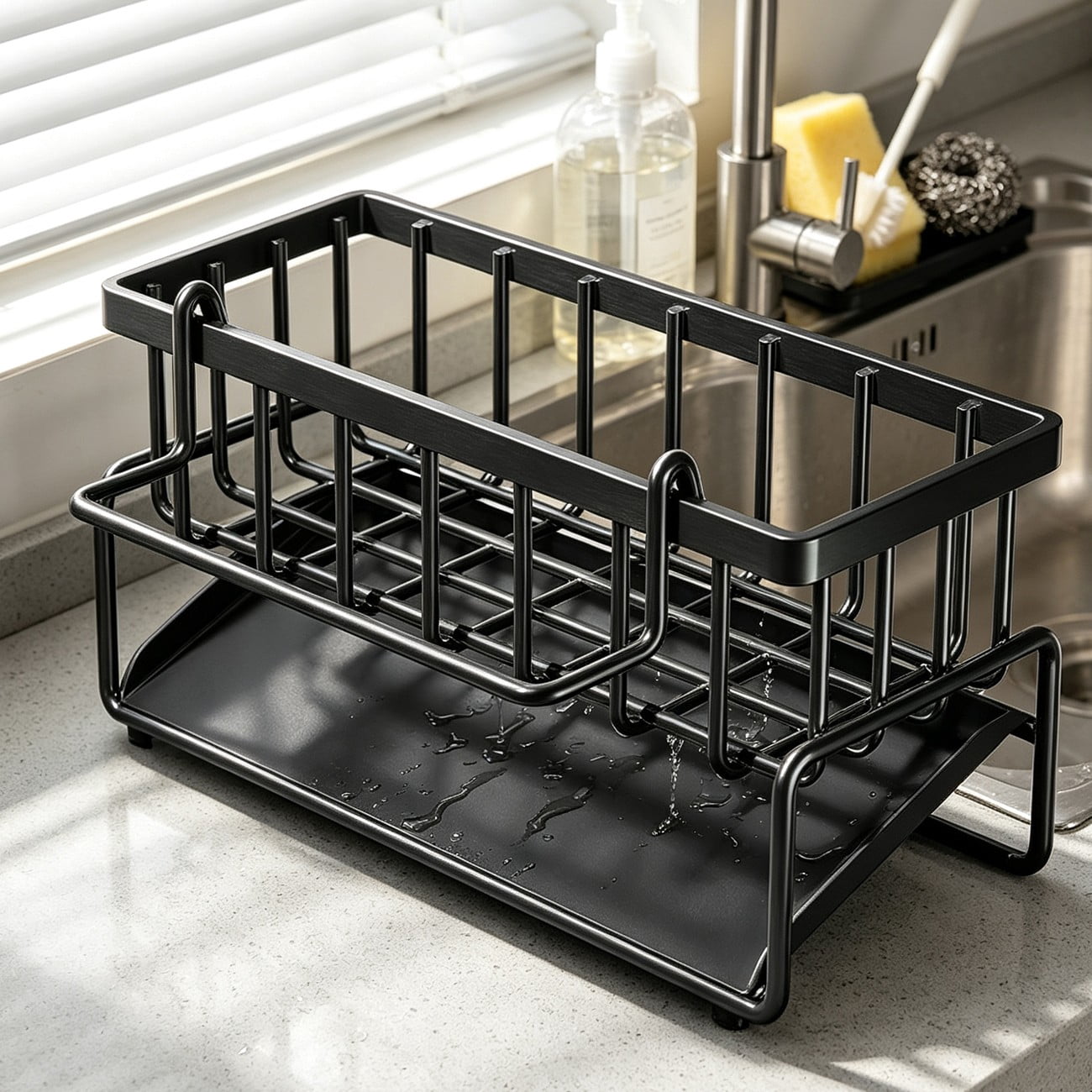 Kitchen Sink Caddy Basket Drain Rack Sponge Holder, 9.45 x 3.94 x 10.24 in