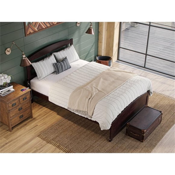 Lit Plateforme en Bois Massif Warren avec Pied de Lit Grand Format, Couleur Espresso