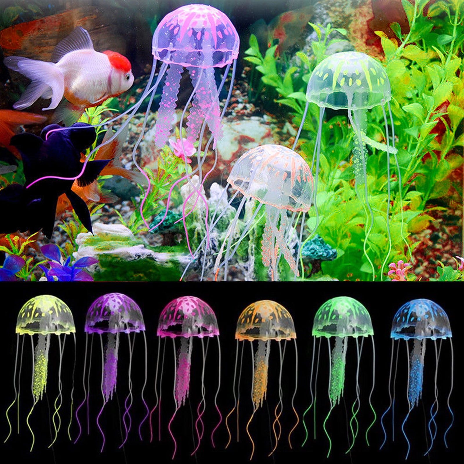 6/4 Pcs Jellyfish Aquarium Decorations, TSV Glowing Effect Artificial