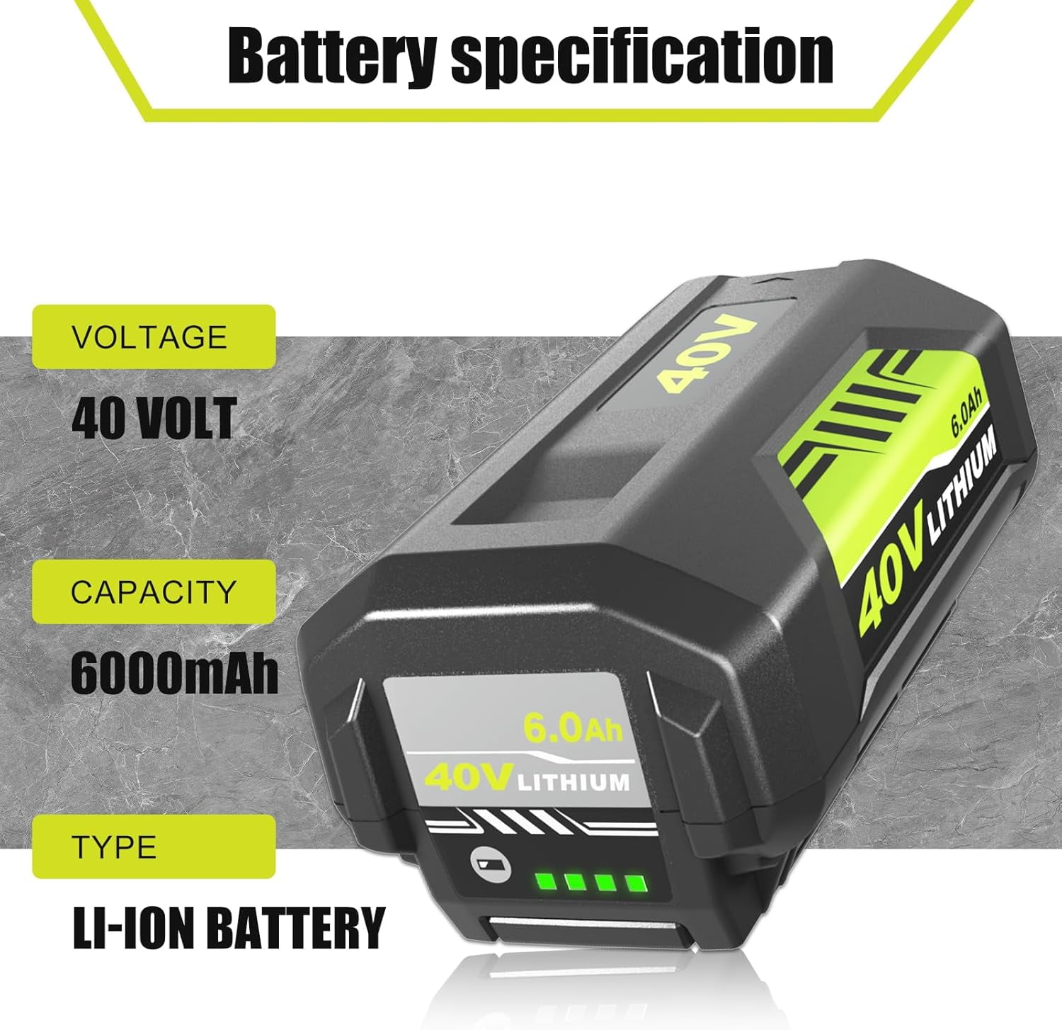 2 Pack Replacement for Ryobi 40V Battery and Charger Compatible with Ryobi 40 Volt Battery Lithium OP4040 OP40401 OP4026 OP40261  Compatible with 40 Volt Cordless Power ToolGreen