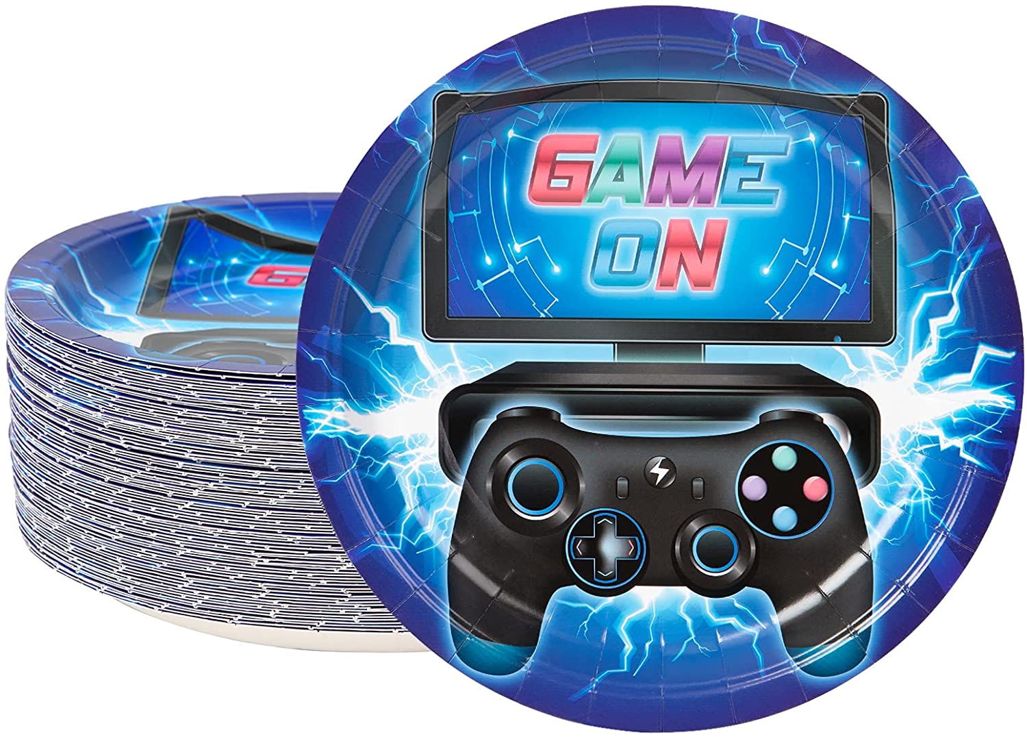HHHC 80 Count Video Game Party Plates, 9 Inch Gaming Paper Plates for