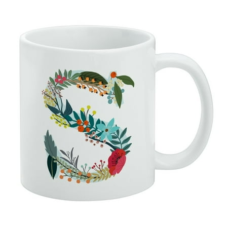 

Letter S Floral Monogram Initial White Mug