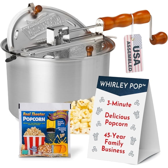 Original Whirley Pop Popper à Maïs Soufflé Argenté pour Cuisinière