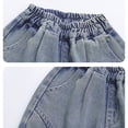 thumbnail image 4 of MEZZALL Child Pants Stylish Girls Distressed Blue Solid Color Denim Pants Loose Fit Patchwork Cargo Jeans Casual High Waist Wide Leg Summer Trousers For Girls Autumn Fashion Trendy Bottoms, 4 of 9