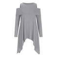 thumbnail image 3 of Jewelreauty Womens Cold Shoulder Tops Round Neck Long Sleeve Asymmetrical Hem T-Shirts Casual Outdoor Shirts (S, Gray), 3 of 5