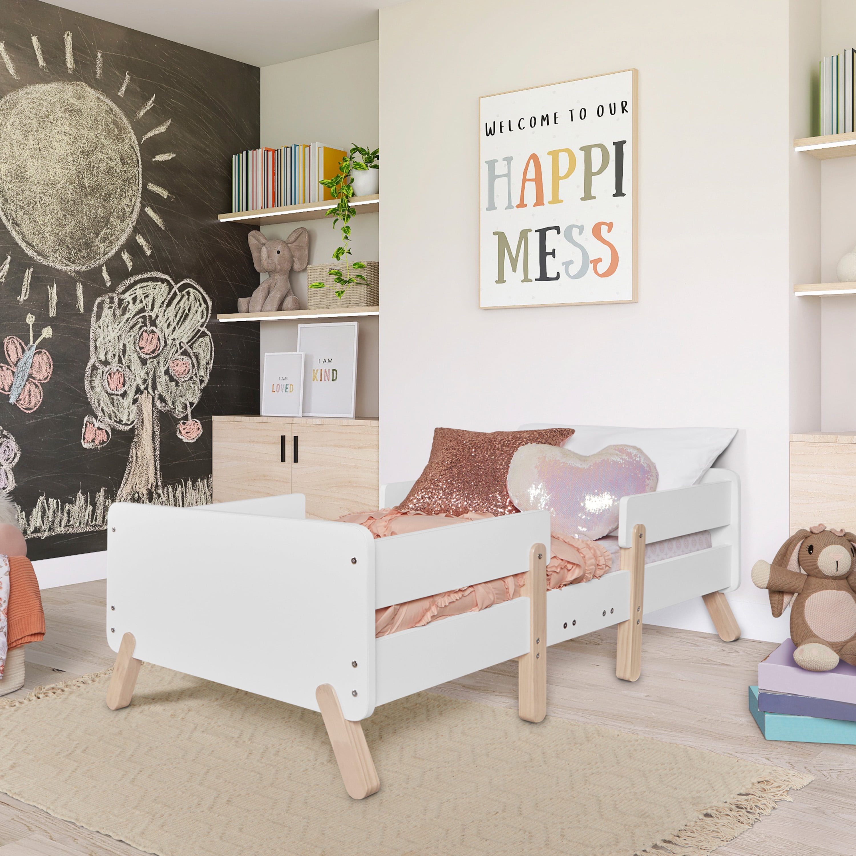 Dream on Me Osko Convertible Toddler Bed, JPMA & Greenguard Gold Certified, White/Natural