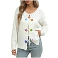 thumbnail image 2 of GUZOM Sweaters Womens White Crochet Flower Cardigan - Tie Front Soft Acrylic, Loose Fit with Side Pockets, Ribbed Trims, Spring Autumn Retro Bohemian Casual Wear,Size M, 2 of 7