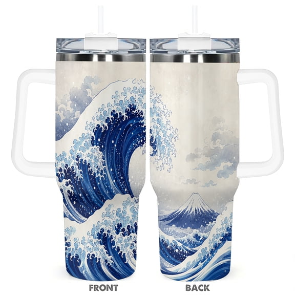 Great Wave Ukiyo-e Art 40oz Travel Tumbler Cup With Lid Car Cup Holder Friendly