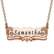 Personalized Women's Two Tone Engraved Name with Diamond Accent Plaque Necklace