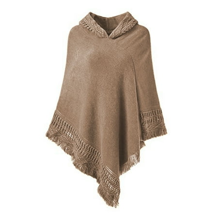 SAYFUT Fashion Knit Tassel Fringed Pullover Poncho Sweater Cape Shawl Wrap for Women