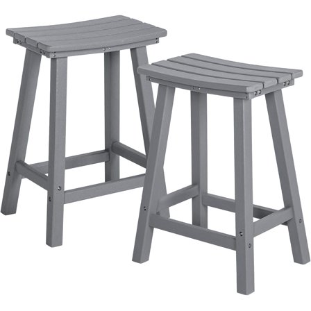 NALONE 24 Inch Outdoor Bar Stools Set of 2, HDPE Bar Chairs with Footrest, Weather Resistant Barstools Outside Bar Height Stools for Bar, Kitchen Counter, Yard, Balcony (Grey, 24'' Set of 2)